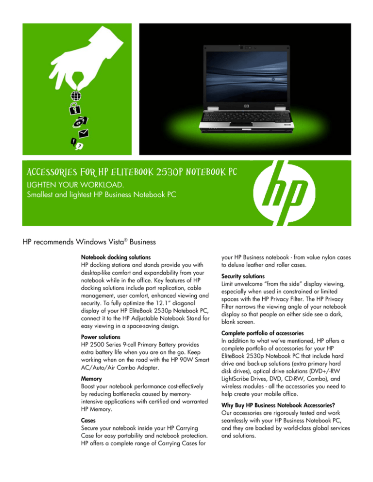 ACCESSORIES FOR HP ELITEBOOK 2530P NOTEBOOK PC ACCESSORIES FOR HP ELITEBOOK 2530P NOTEBOOK PC