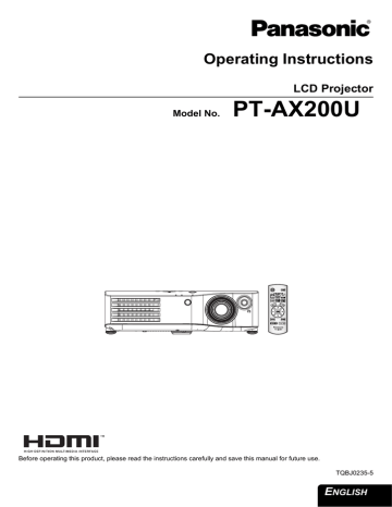 Panasonic PT-AX200 User manual Panasonic PT-AX200 User manual