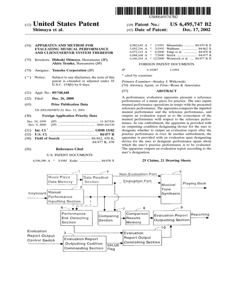 Apparatus and method for evaluating musical performance and Apparatus and method for evaluating musical performance and