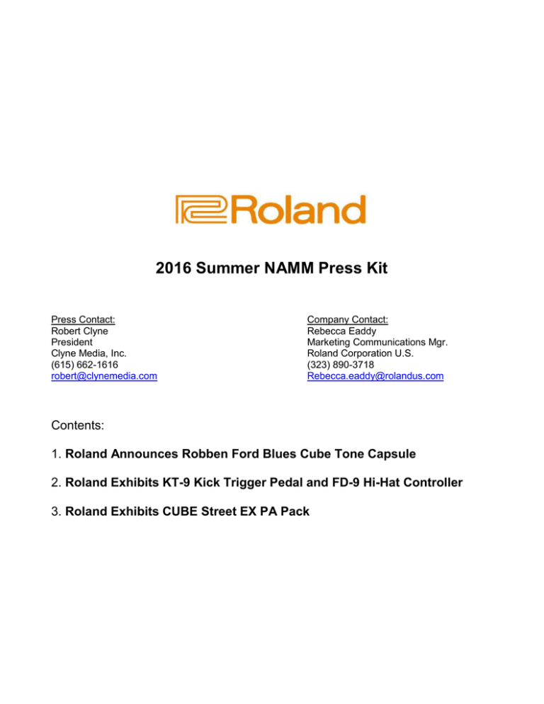 2016 Summer NAMM Press Kit 2016 Summer NAMM Press Kit