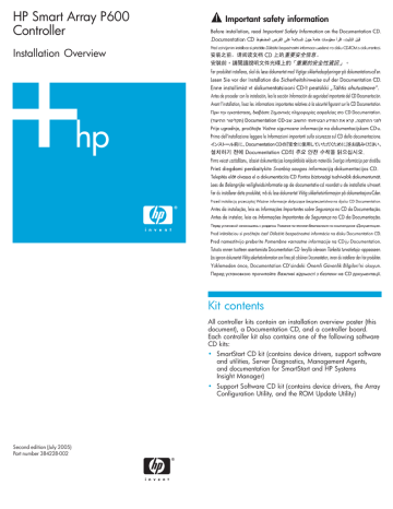 HP Smart Array P600 Controller Installation Overview HP Smart Array P600 Controller Installation Overview