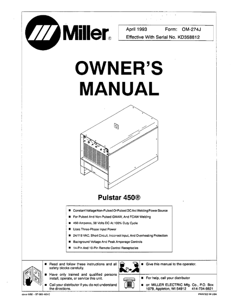 Miller KD358812 Owner's manual Miller KD358812 Owner's manual