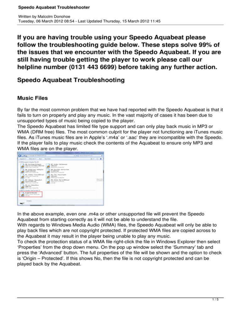 Speedo Aquabeat Troubleshooter Speedo Aquabeat Troubleshooter