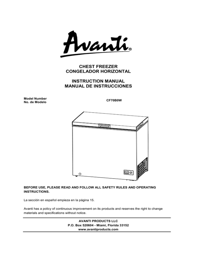Avanti CF70B0W User manual Avanti CF70B0W User manual