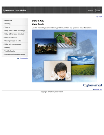 DSC-TX20 | Cyber-shot User Guide - Sony DSC-TX20 | Cyber-shot User Guide - Sony