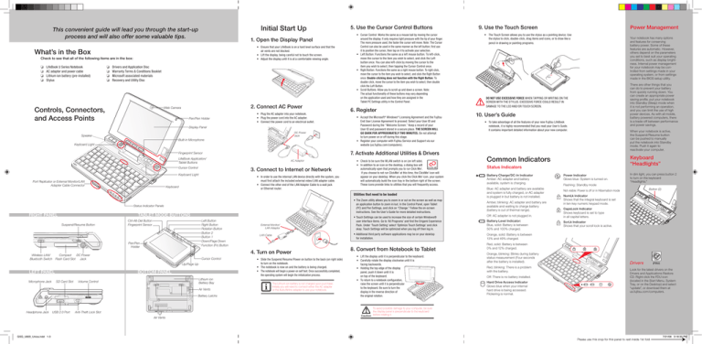 Controls, Connectors, and Access Points Initial Start Up Controls, Connectors, and Access Points Initial Start Up