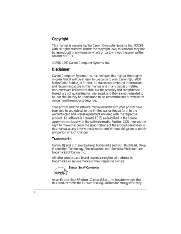 Canon BJC-2000 User Manual Canon BJC-2000 User Manual