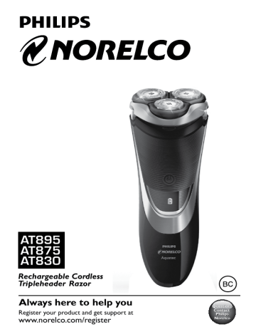 Norelco AT895/41, AT830/41, AT875/41 User manual Norelco AT895/41, AT830/41, AT875/41 User manual