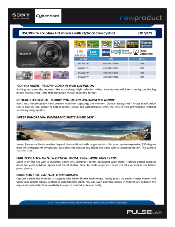 DSCW570- Capture HD movies with Optical SteadyShot SRP $279 DSCW570- Capture HD movies with Optical SteadyShot SRP $279