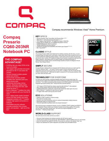 Compaq Presario Data Sheet Compaq Presario Data Sheet