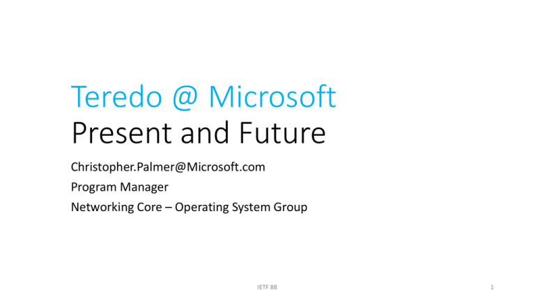 Xbox One: P2P IPv6, Teredo, and IPsec Xbox One: P2P IPv6, Teredo, and IPsec