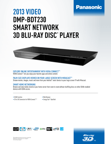 Panasonic DMP-BDT230 Specification Panasonic DMP-BDT230 Specification