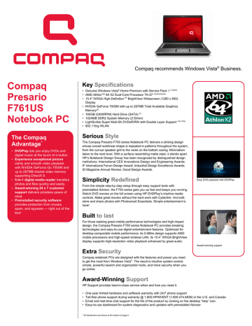 Compaq Presario Data Sheet Compaq Presario Data Sheet