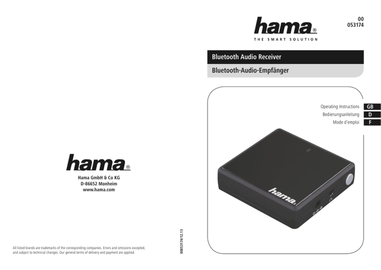 Hama 00053174 Owner's manual Hama 00053174 Owner's manual