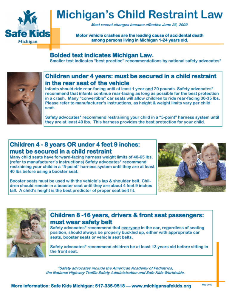 Michigan`s Child Restraint Law Michigan`s Child Restraint Law