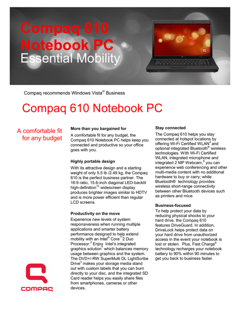 Compaq 610 Notebook PC - OK Compaq 610 Notebook PC - OK