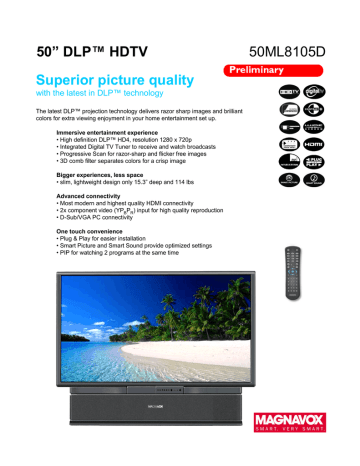 50” DLP™ HDTV 50ML8105D Superior picture quality 50” DLP™ HDTV 50ML8105D Superior picture quality