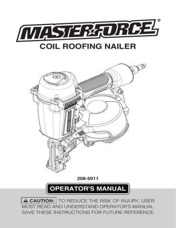 Master-force CLIPPED HEAD FRAMING NAILER Operator's Manual | Manualzz Master-force CLIPPED HEAD FRAMING NAILER Operator's Manual | Manualzz