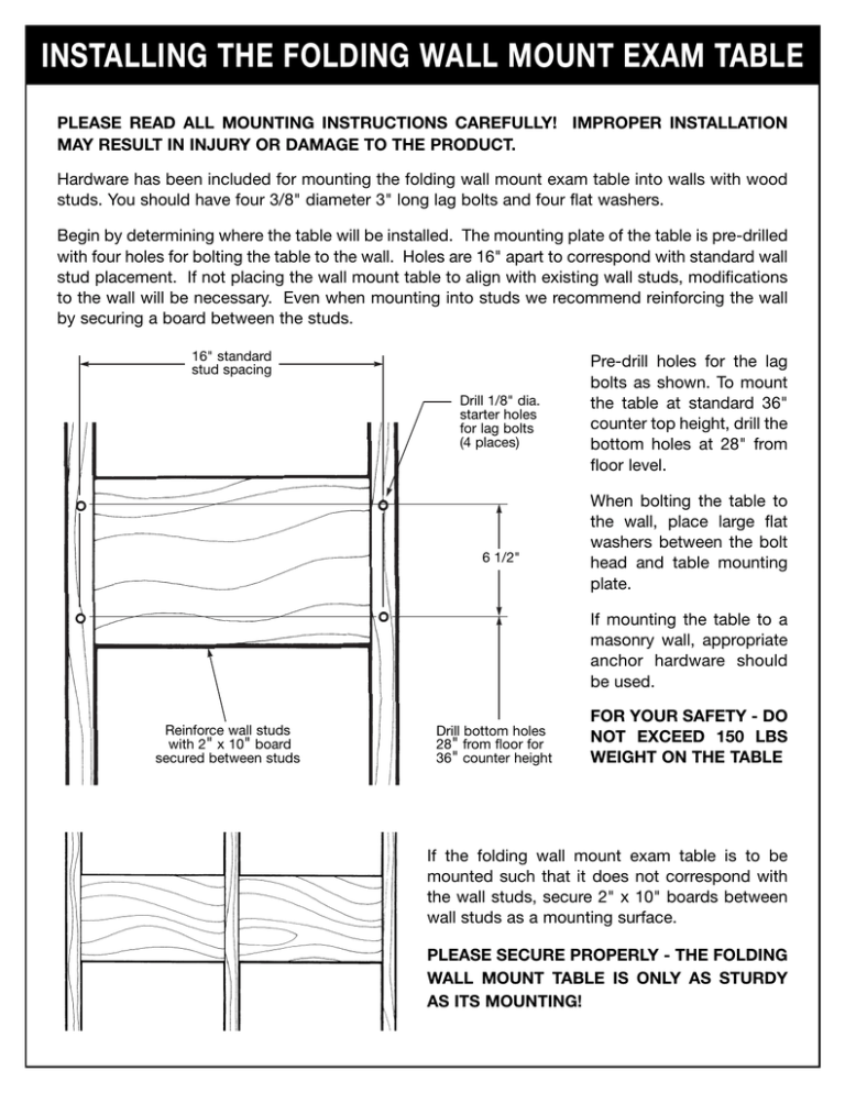 installing the folding wall mount exam table installing the folding wall mount exam table