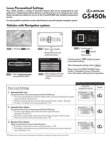 Lexus GS 450h Personalized Settings with Navigation System Lexus GS 450h Personalized Settings with Navigation System