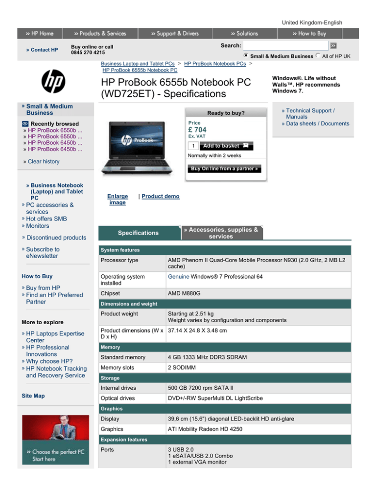 HP ProBook 6555b Notebook PC (WD725ET HP ProBook 6555b Notebook PC (WD725ET