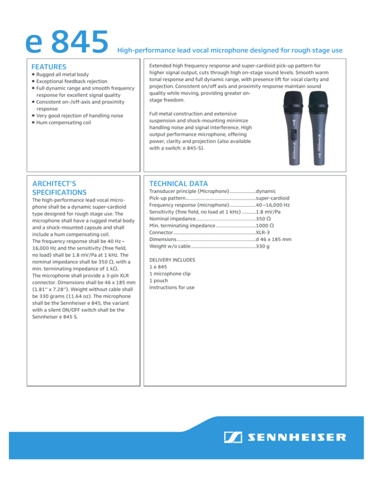 features architect`s specifications technical data features architect`s specifications technical data