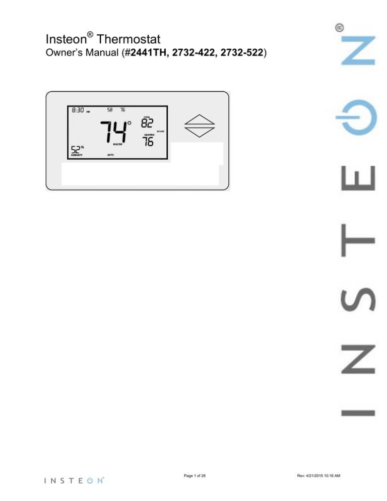 INSTEON 2441TH User guide INSTEON 2441TH User guide