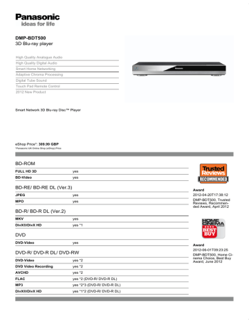 DMP-BDT500 3D Blu-ray player BD-ROM BD-RE - Hi DMP-BDT500 3D Blu-ray player BD-ROM BD-RE - Hi