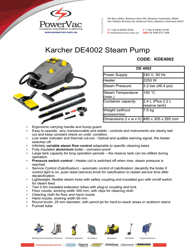 Karcher DE4002 Steam Pump Karcher DE4002 Steam Pump