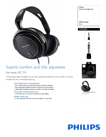 Product Datasheet | SHP2000/97 Philips Stereo Headphones | Manualzz