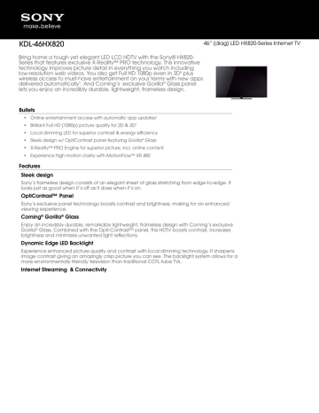 Sony KDL-46HX820 Specifications | Manualzz