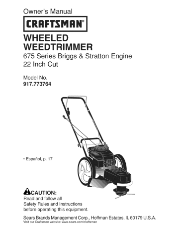 Craftsman 917773764 Wheeled Weed Trimmer Owner's Manual | Manualzz
