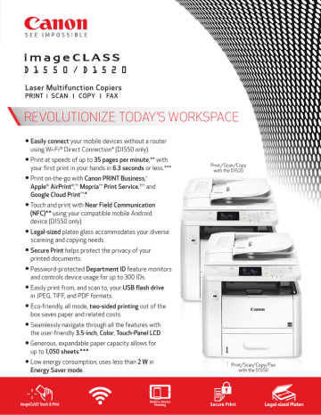 Canon D1620 Specification Canon D1620 Specification