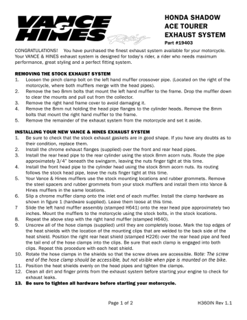 HONDA SHADOW ACE TOURER EXHAUST SYSTEM HONDA SHADOW ACE TOURER EXHAUST SYSTEM