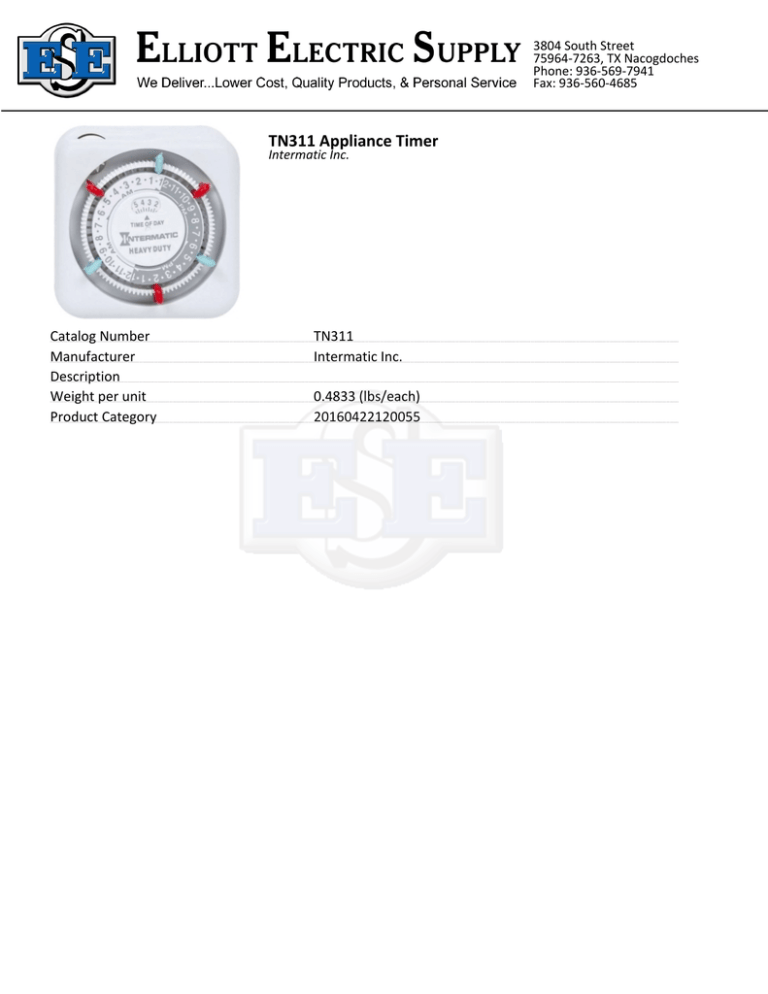 TN311 Appliance Timer - Elliott Electric Supply TN311 Appliance Timer - Elliott Electric Supply