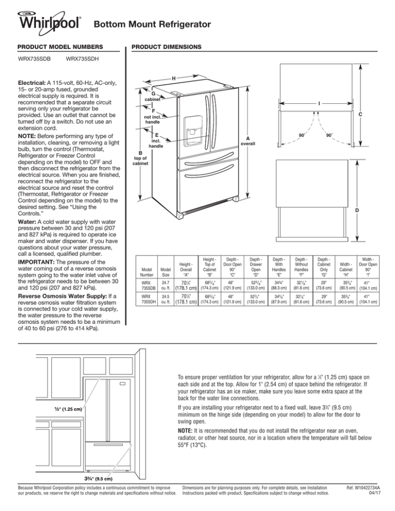 Whirlpool WRX735SDHZ, WRX735SDHV, WRX735SDHW, WRX735SDHB Installation guide Whirlpool WRX735SDHZ, WRX735SDHV, WRX735SDHW, WRX735SDHB Installation guide