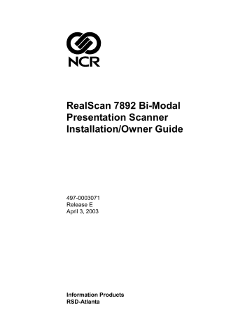 NCR RealScan 7892 Installation  & Owners Manual | Manualzz