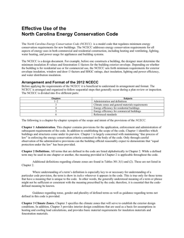 Effective Use of the North Carolina Energy Conservation Effective Use of the North Carolina Energy Conservation