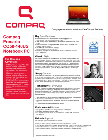 Compaq Presario Data Sheet Compaq Presario Data Sheet
