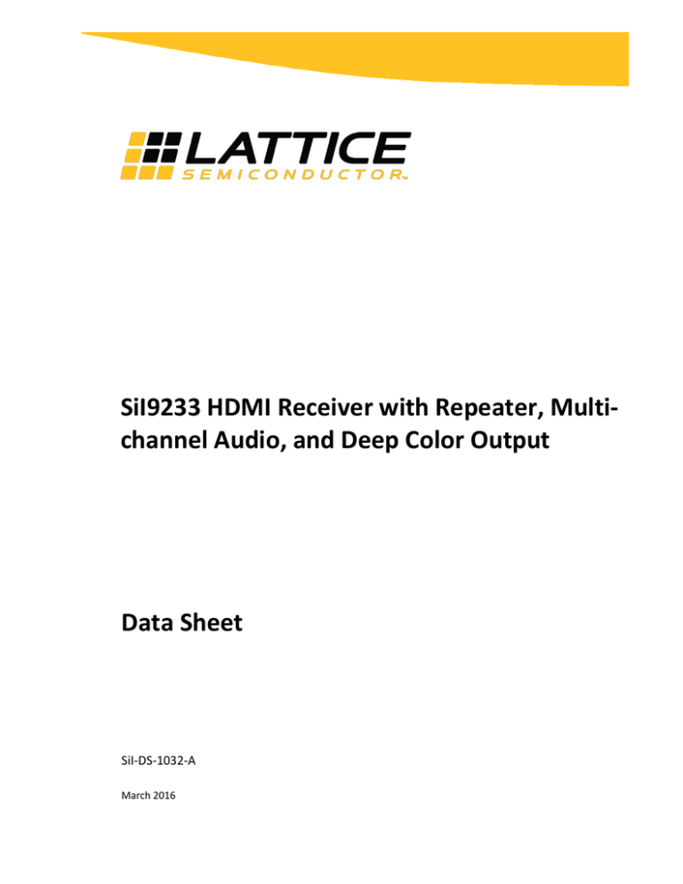 SiI9233 HDMI Receiver with Repeater, Multi-channel SiI9233 HDMI Receiver with Repeater, Multi-channel
