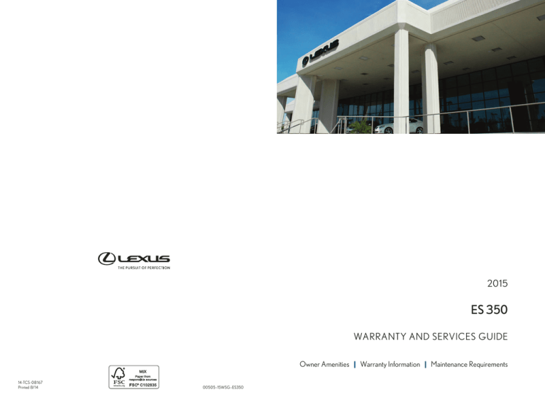 2015 ES 350 Warranty and Services Guide 2015 ES 350 Warranty and Services Guide