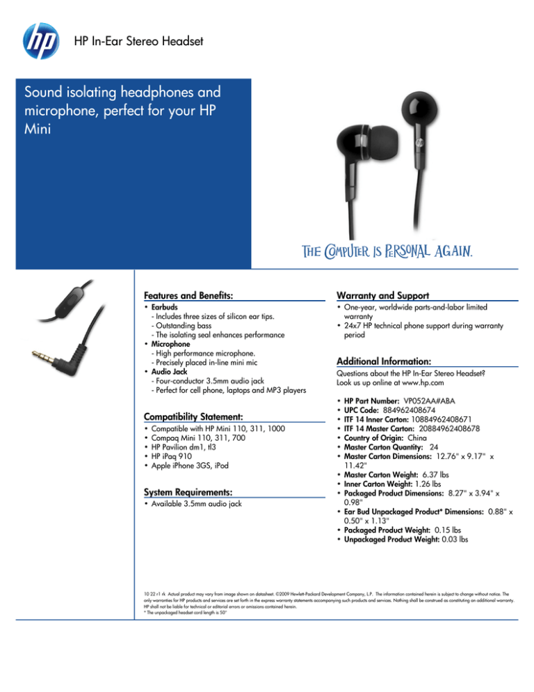 HP In-ear Stereo Headset HP In-ear Stereo Headset