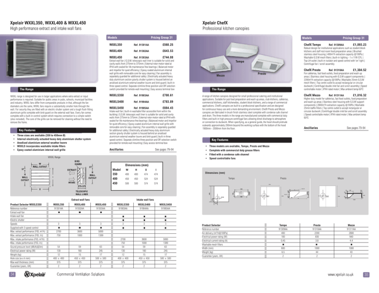 Xpelair ChefX Professional kitchen canopies Xpelair ChefX Professional kitchen canopies