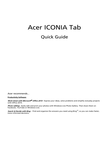 Acer ICONIA Tab | Manualzz Acer ICONIA Tab | Manualzz