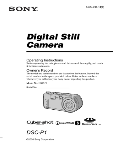 Sony DSC-P1 Operating instructions Sony DSC-P1 Operating instructions