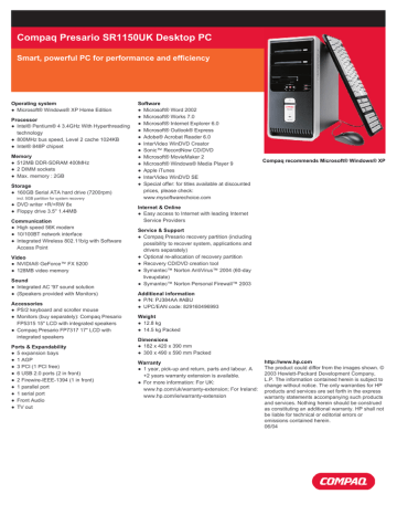 Compaq Desktop Datasheet Compaq Desktop Datasheet