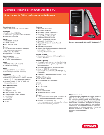 Compaq Desktop Datasheet Compaq Desktop Datasheet