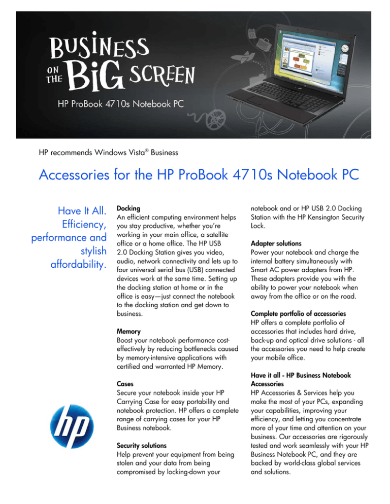 Accy HP ProBook 4710s Datasheet Accy HP ProBook 4710s Datasheet
