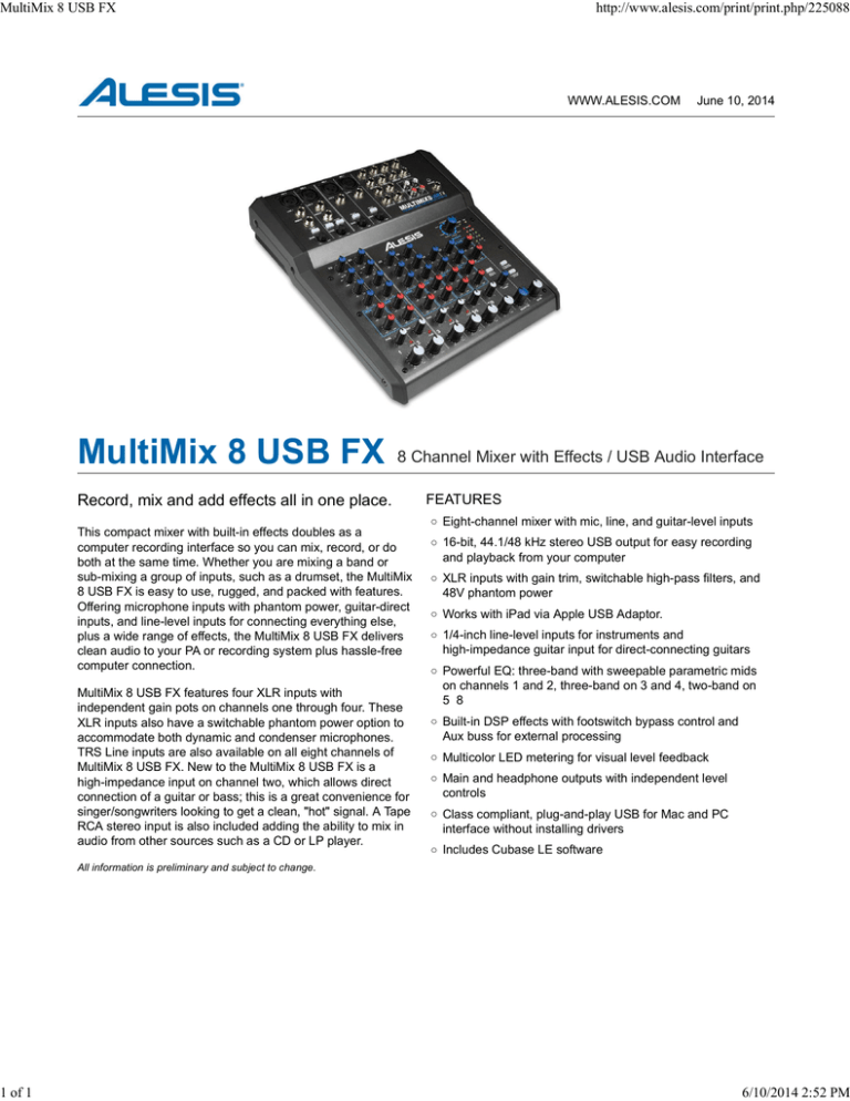 MultiMix 8 USB FX MultiMix 8 USB FX