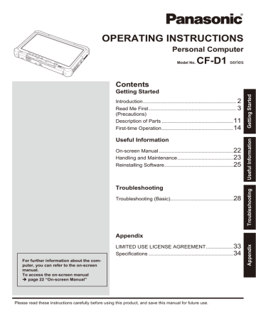 Panasonic CF-D1 Series User manual Panasonic CF-D1 Series User manual
